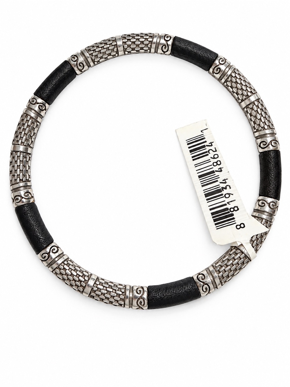 Brighton Lollapalooza Silver Plated Black Leather Bangle Bracelet NWT Retired